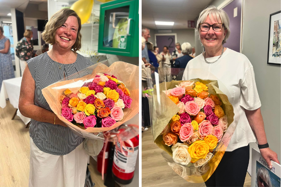 Två nyblivna pensionärer. Anne-Sofie har arbetat hos oss i 47 år och Ann-Britt i 36 år.